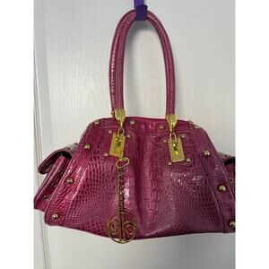 CALLA Pink Croc Embossed Satchel Handbag Gold Hardware Charm Statement w/Value